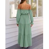 image:imageZESICA Womens Fall Long Sleeve Boho Off Shoulder Maxi DressesGreen
