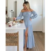 image:imageZESICA Womens Fall Long Sleeve Boho Off Shoulder Maxi DressesLight Blue