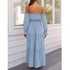 image:imageZESICA Womens Fall Long Sleeve Boho Off Shoulder Maxi DressesLight Blue