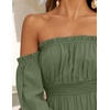 image:imageZESICA Womens Fall Long Sleeve Boho Off Shoulder Maxi DressesOlive