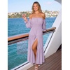 image:imageZESICA Womens Fall Long Sleeve Boho Off Shoulder Maxi DressesPurple