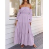 image:imageZESICA Womens Fall Long Sleeve Boho Off Shoulder Maxi DressesPurple