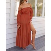 image:imageZESICA Womens Fall Long Sleeve Boho Off Shoulder Maxi DressesRust