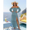 image:imageZESICA Womens Fall Long Sleeve Boho Off Shoulder Maxi DressesTeal