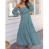 image:imageZESICA Womens Fall Long Sleeve Boho Off Shoulder Maxi DressesTeal