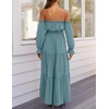 image:imageZESICA Womens Fall Long Sleeve Boho Off Shoulder Maxi DressesTeal