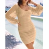 image:imageZESICA Womens Fall Long Sleeve Cocktail Party Mini DressesLightkhaki