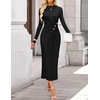image:imageZESICA Womens Fall Long Sleeve Mock Neck Bodycon Midi DressBlack