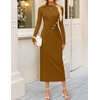 image:imageZESICA Womens Fall Long Sleeve Mock Neck Bodycon Midi DressBrown