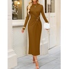image:imageZESICA Womens Fall Long Sleeve Mock Neck Bodycon Midi DressBrown