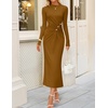 image:imageZESICA Womens Fall Long Sleeve Mock Neck Bodycon Midi DressBrown