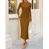 image:imageZESICA Womens Fall Long Sleeve Mock Neck Bodycon Midi DressBrown