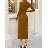 image:imageZESICA Womens Fall Long Sleeve Mock Neck Bodycon Midi DressBrown