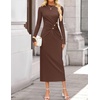 image:imageZESICA Womens Fall Long Sleeve Mock Neck Bodycon Midi DressCoffee