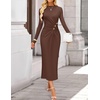 image:imageZESICA Womens Fall Long Sleeve Mock Neck Bodycon Midi DressCoffee