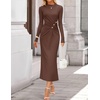 image:imageZESICA Womens Fall Long Sleeve Mock Neck Bodycon Midi DressCoffee