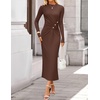 image:imageZESICA Womens Fall Long Sleeve Mock Neck Bodycon Midi DressCoffee