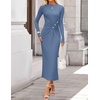 image:imageZESICA Womens Fall Long Sleeve Mock Neck Bodycon Midi DressDustyblue
