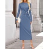 image:imageZESICA Womens Fall Long Sleeve Mock Neck Bodycon Midi DressDustyblue