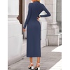 image:imageZESICA Womens Fall Long Sleeve Mock Neck Bodycon Midi DressNavy