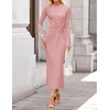 image:imageZESICA Womens Fall Long Sleeve Mock Neck Bodycon Midi DressPink