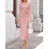 image:imageZESICA Womens Fall Long Sleeve Mock Neck Bodycon Midi DressPink