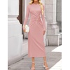 image:imageZESICA Womens Fall Long Sleeve Mock Neck Bodycon Midi DressPink