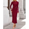 image:imageZESICA Womens Fall Long Sleeve Mock Neck Bodycon Midi DressRed