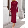 image:imageZESICA Womens Fall Long Sleeve Mock Neck Bodycon Midi DressRed