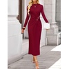 image:imageZESICA Womens Fall Long Sleeve Mock Neck Bodycon Midi DressRed