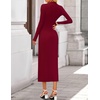 image:imageZESICA Womens Fall Long Sleeve Mock Neck Bodycon Midi DressRed
