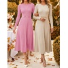 image:imageZESICA Womens Fall Long Sleeve Pleated Midi Sweater DressesApricot