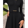 image:imageZESICA Womens Fall Long Sleeve Pleated Midi Sweater DressesBlack