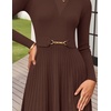 image:imageZESICA Womens Fall Long Sleeve Pleated Midi Sweater DressesCoffee