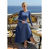 image:imageZESICA Womens Fall Long Sleeve Pleated Midi Sweater DressesDark Blue