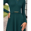 image:imageZESICA Womens Fall Long Sleeve Pleated Midi Sweater DressesTeal