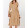 image:imageZESICA Womens Fall Long Sleeve Wrap Wedding Guest Midi Sweater DressesCamel