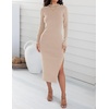 image:imageZESICA Womens Fall Slit Knit Long Sleeve Bodycon Sweater DressApricot