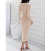 image:imageZESICA Womens Fall Slit Knit Long Sleeve Bodycon Sweater DressApricot