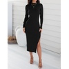 image:imageZESICA Womens Fall Slit Knit Long Sleeve Bodycon Sweater DressBlack