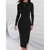 image:imageZESICA Womens Fall Slit Knit Long Sleeve Bodycon Sweater DressBlack