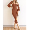 image:imageZESICA Womens Fall Slit Knit Long Sleeve Bodycon Sweater DressCoffee