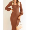 image:imageZESICA Womens Fall Slit Knit Long Sleeve Bodycon Sweater DressCoffee