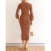 image:imageZESICA Womens Fall Slit Knit Long Sleeve Bodycon Sweater DressCoffee