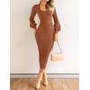 image:imageZESICA Womens Fall Slit Knit Long Sleeve Bodycon Sweater DressCoffee