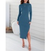 image:imageZESICA Womens Fall Slit Knit Long Sleeve Bodycon Sweater DressDarkblue