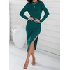 image:imageZESICA Womens Fall Slit Knit Long Sleeve Bodycon Sweater DressDarkgreen