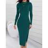 image:imageZESICA Womens Fall Slit Knit Long Sleeve Bodycon Sweater DressDarkgreen