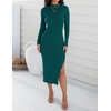 image:imageZESICA Womens Fall Slit Knit Long Sleeve Bodycon Sweater DressDarkgreen