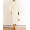 image:imageZESICA Womens Fall Slit Knit Long Sleeve Bodycon Sweater DressIvory